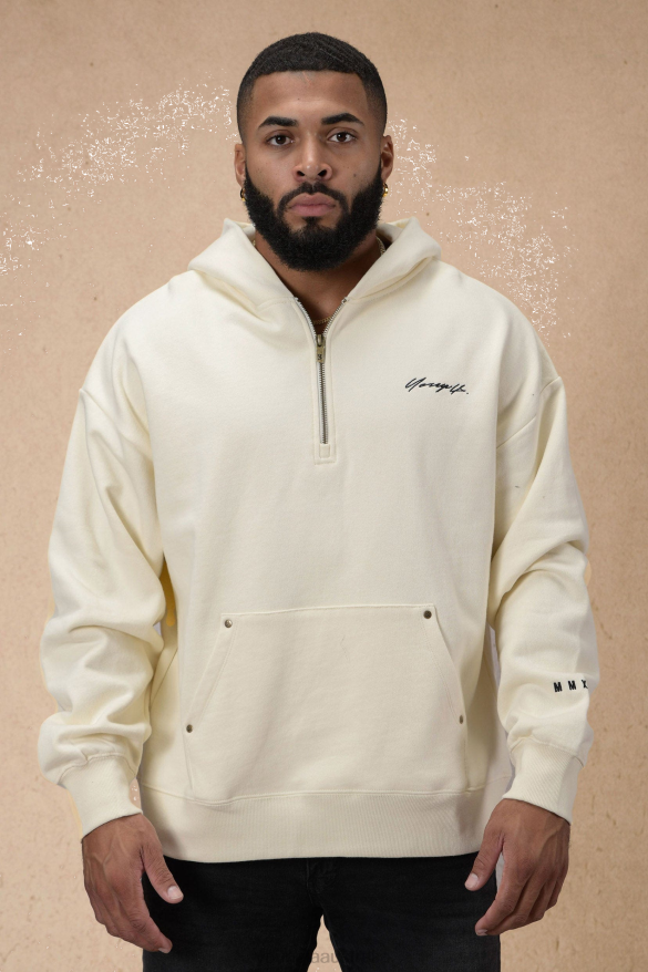 Clothing YoungLA 509 RIVET QUARTER ZIP HOODIE Off-White Men 4F2FF799