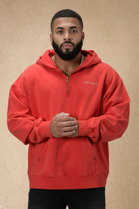 Clothing YoungLA 509 RIVET QUARTER ZIP HOODIE Red Men 4F2FF800
