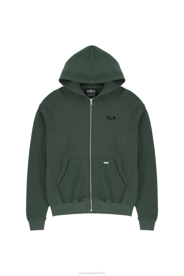 Clothing YoungLA 515 MONARCH ZIP-UP HOODIE Forest Green Wash Men 4F2FF791