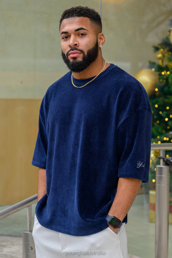 Clothing YoungLA 421 CORDUROY SUPERSIZED TEES Navy Men 4F2FF169