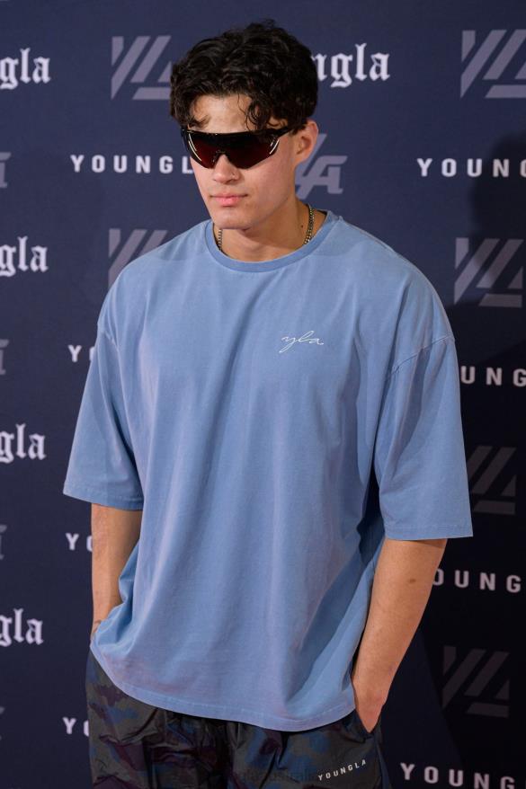 Clothing YoungLA 464 SKYLINE SUPER SIZED TEES Teal Wash Men 4F2FF280