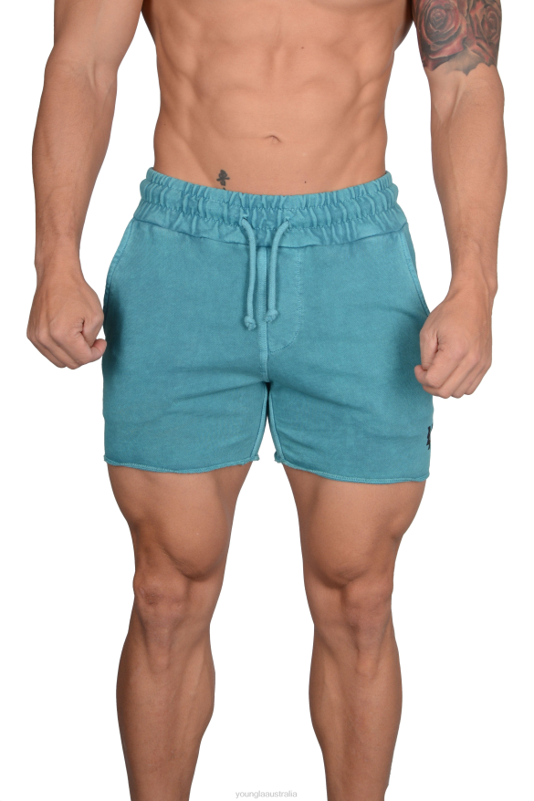 Clothing YoungLA 102 BODYBUILDING FRENCH TERRY SHORTS Teal Wash Men 4F2FF658