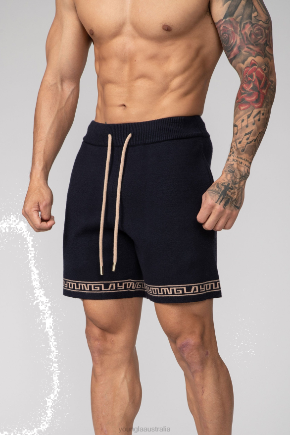 Clothing YoungLA 116 HIEROGLYPHIC KNITTED SHORTS Navy Men 4F2FF672