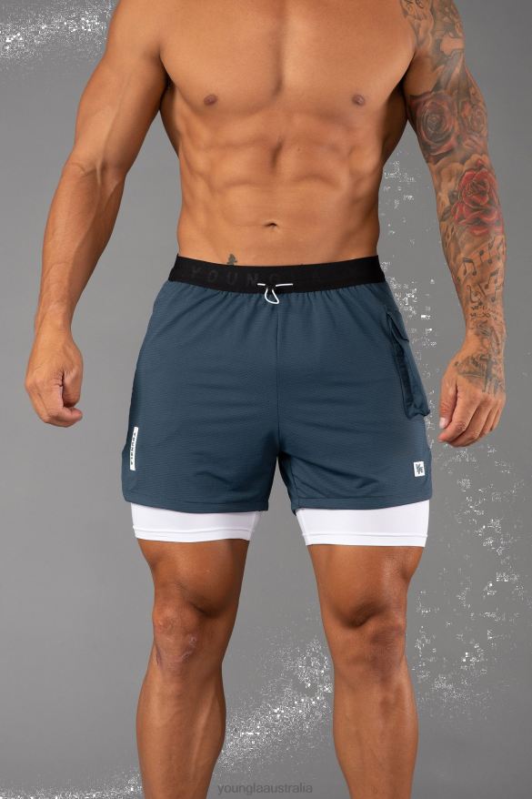 Clothing YoungLA 121 PERFORMANCE LINE COMPRESSION SHORTS Slate Blue Men 4F2FF642