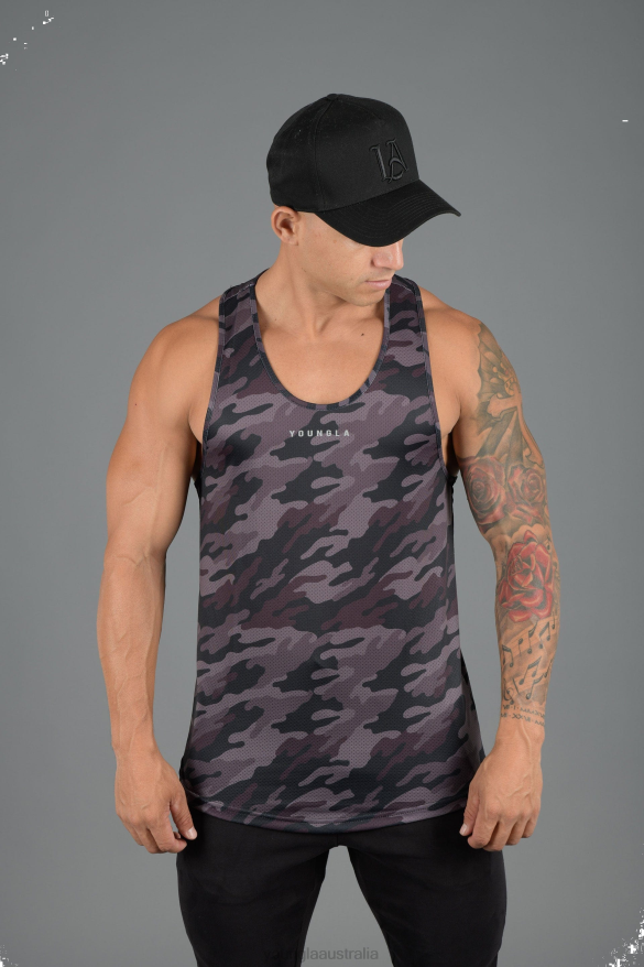 Clothing YoungLA 305 PERFORMANCE LINE TANK TOPS Camo Black Men 4F2FF105
