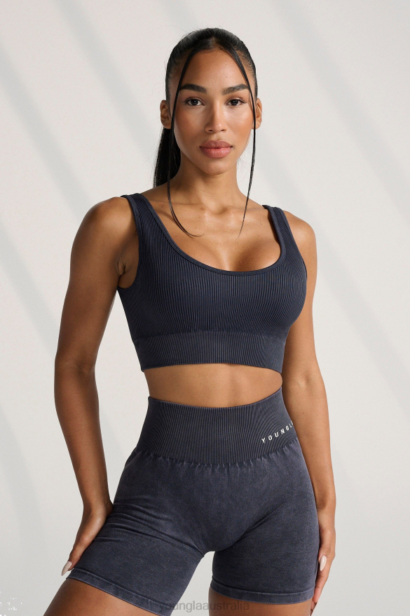 Clothing YoungLA W315 CARBON RIBBED SPORTS BRA Black Wash Women 4F2FF1007