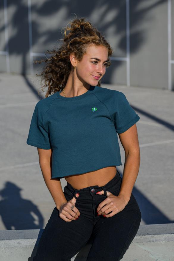 Clothing YoungLA W411 RAGLAN CROPPED TEE Teal Women 4F2FF1055