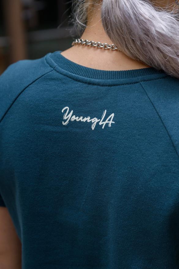 Clothing YoungLA W411 RAGLAN CROPPED TEE Teal Women 4F2FF1055