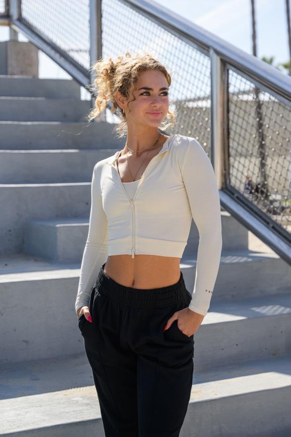 Clothing YoungLA W418 DUAL ZIP LONG SLEEVE Birch Women 4F2FF1038